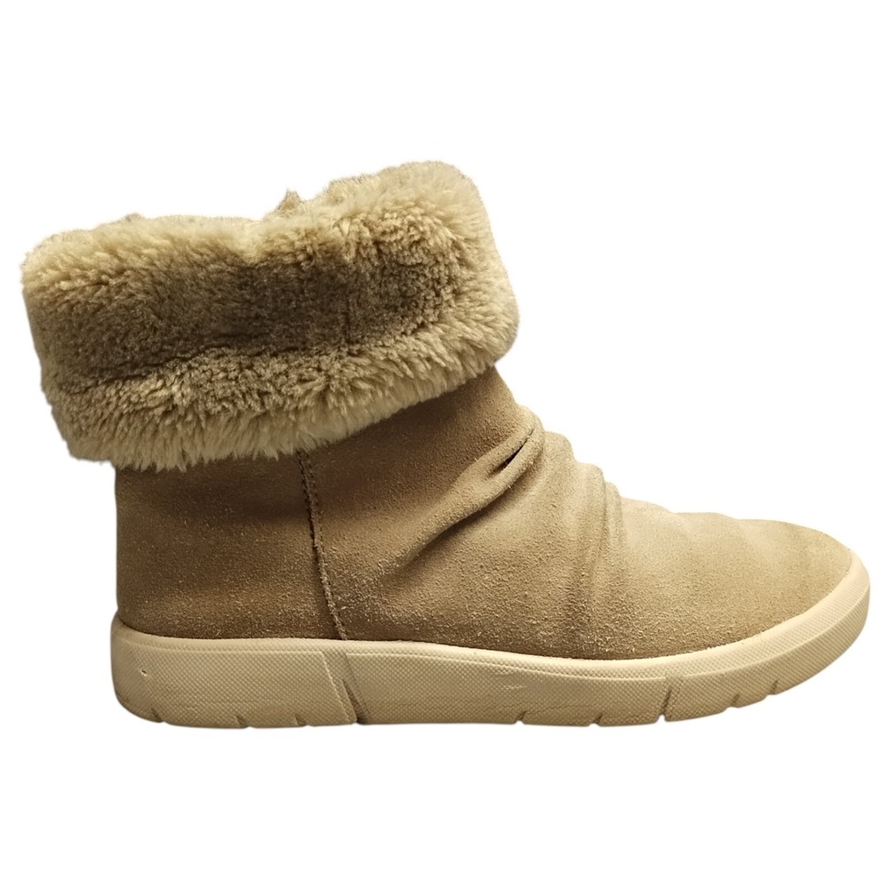 Baretraps Mini Winter Boots Womens US 6M‎ Brown Tan Leather Faux Fur Side Zip